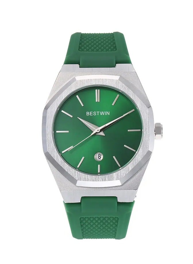 Men's casual watch from Bestwin, waterproof, high quality, with a silicone strap