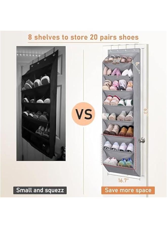 MIXDE Door Shoe Rack with Deep Pockets for 20 Pairs of Shoe Organizer Over the Door Hanger for Closet and Dorm Narrow Storage (8 Tier) - Image 2