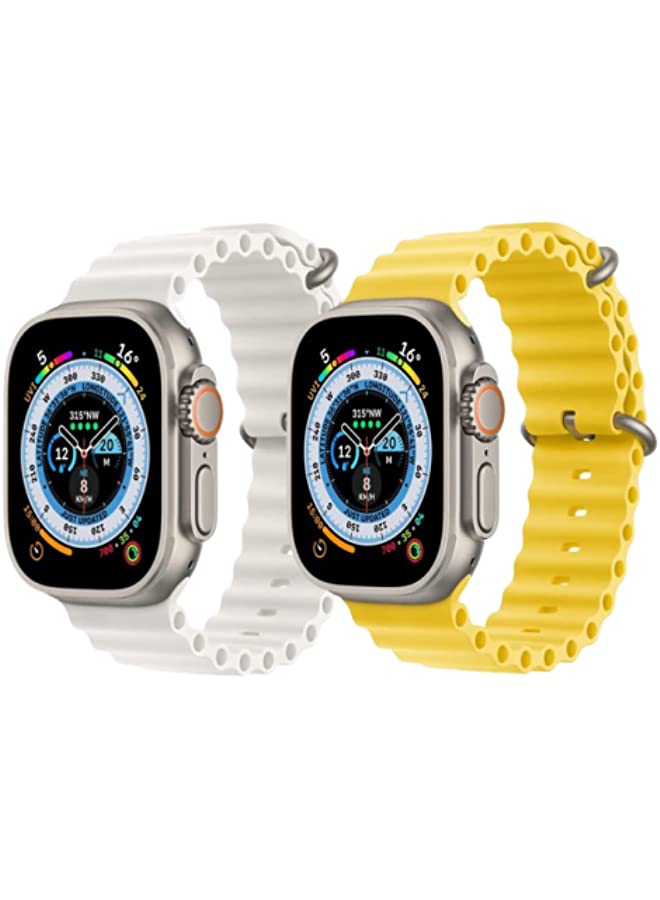 IAF Silicone Ocean Band Strap Snow White Silicone Ocean Band Strap Yellow Set of 2 for Apple Watch Ultra 8 49mm