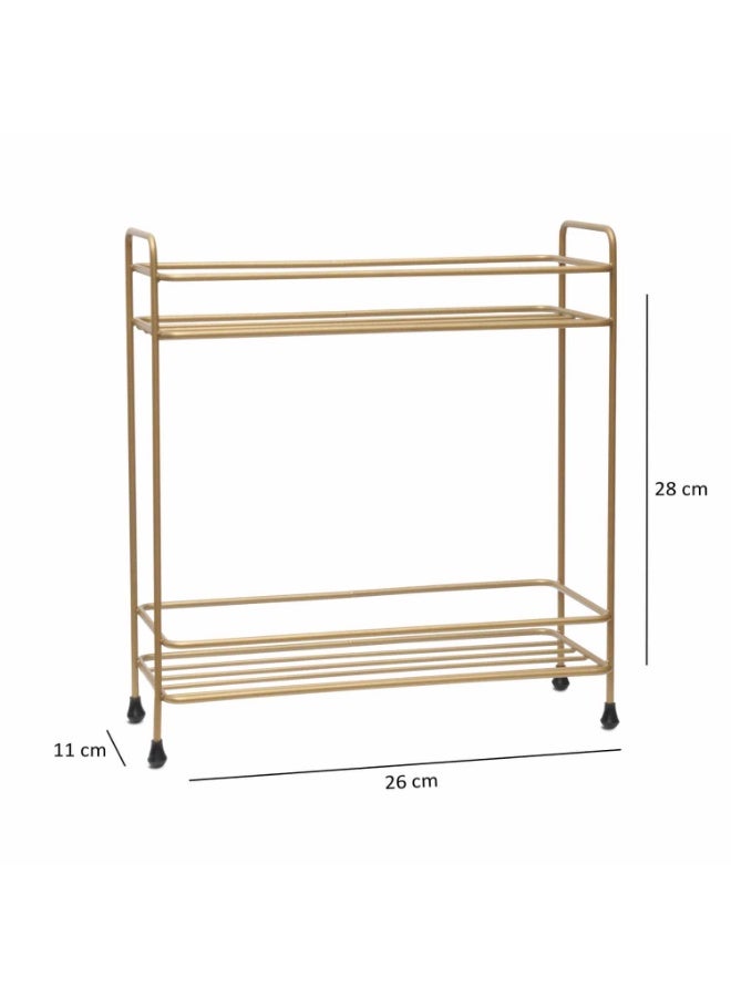 2-Tier Gold Metal Organizer Rack for Bathroom & Kitchen – Compact Storage Shelf - Image 2