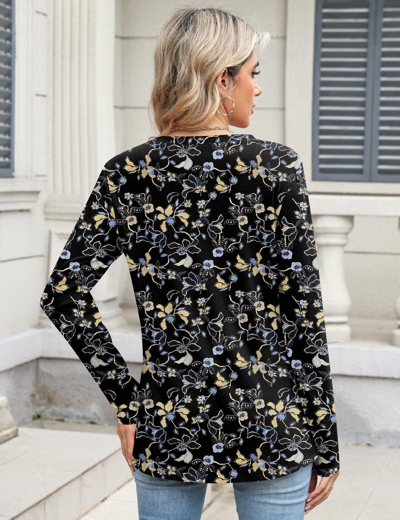 TCOT Womens T Shirts Spring Long Sleeve Crew Neck Tunic Tops to Wear with Leggings Blouse Black Cute Clothes L - Image 3