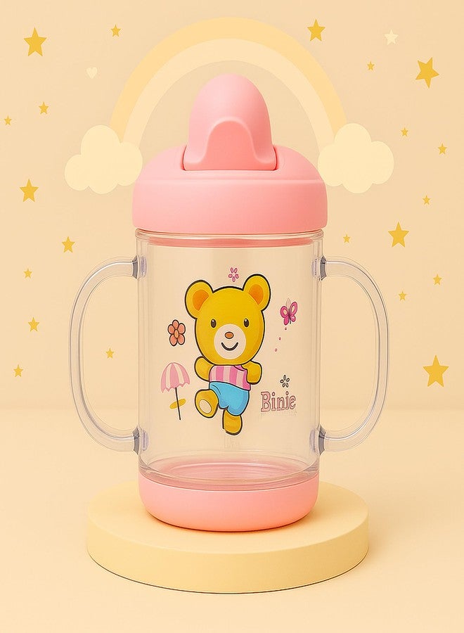 Alya The Cheeky kIdzz Baby Feeding Sipper Unbreakable Plastic Bottle Cup/Mug Learning Sippy BPA Free with Baby Fruit Silicone Food Teether BPA Free (Pink) - Image 4