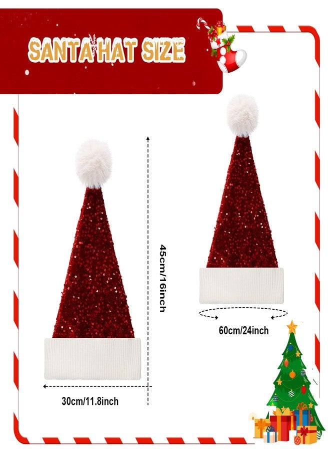 Shyyween Red Sequin Santa Hat Knitted Beanie Christmas Hat Shiny Santa Claus Glitter Cap Xmas for Adult - Image 3