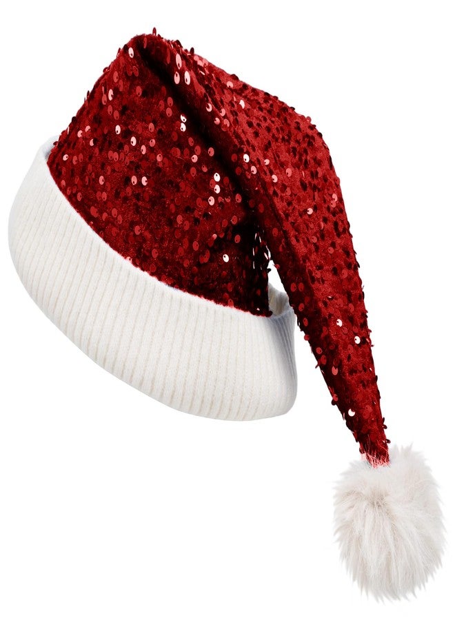 Shyyween Red Sequin Santa Hat Knitted Beanie Christmas Hat Shiny Santa Claus Glitter Cap Xmas for Adult - Image 2