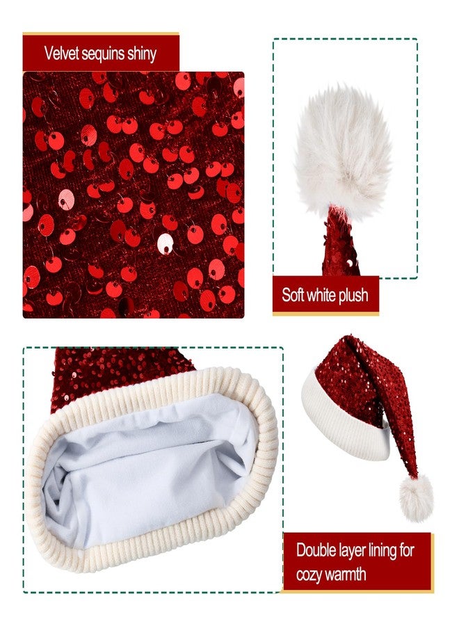 Shyyween Red Sequin Santa Hat Knitted Beanie Christmas Hat Shiny Santa Claus Glitter Cap Xmas for Adult - Image 4