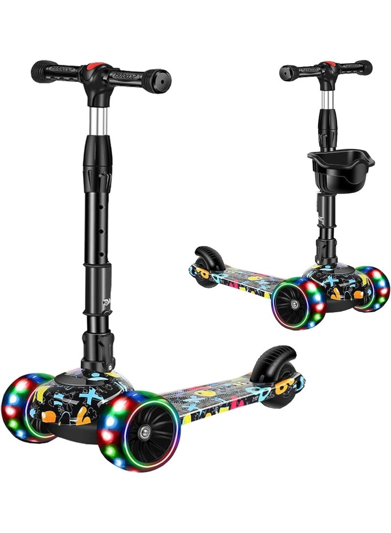 OHAHO 2-in-1 Kick Scooter, Adjustable Height Foldable Scooter Removable Seat, 3 LED Light Wheels and Anti-Slip Deck, Outdoor Activities for Boys Girls Ages 3-8 - Image 1