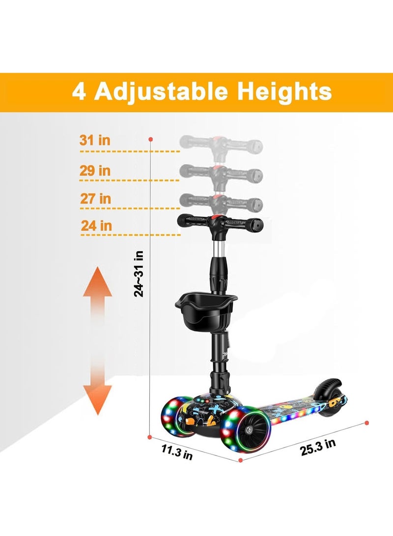 OHAHO 2-in-1 Kick Scooter, Adjustable Height Foldable Scooter Removable Seat, 3 LED Light Wheels and Anti-Slip Deck, Outdoor Activities for Boys Girls Ages 3-8 - Image 3