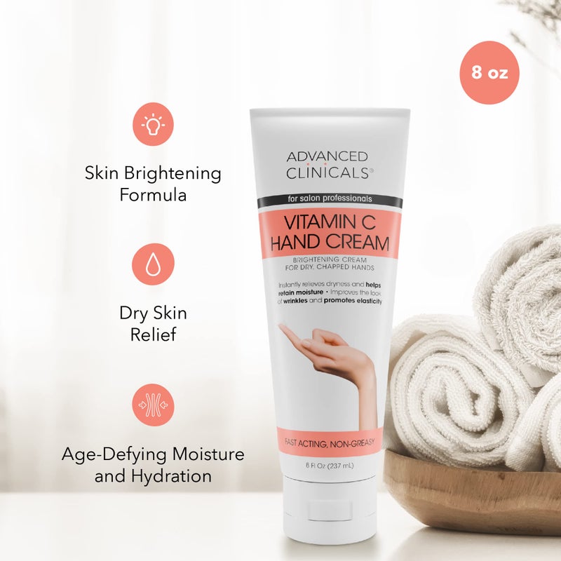 Advanced Clinicals لوشن الجسم واليدين فيتامين سي من أدفانسد كلينيكالز - كريم مرطب للعناية بالبشرة لليدين والجسم - كريم يد فيتامين سي مهدئ ومكثف ومرطب لليدين الجافة والمتشققة، 8 أونصة سائلة كبيرة - Image 2