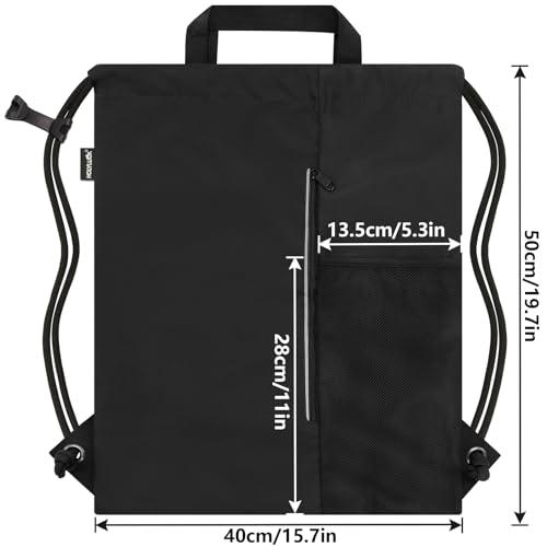 HOLYLUCK Men & Women Outdoor Sport Gym Sack Waterproof Drawstring Backpack Bag (black) - Image 2