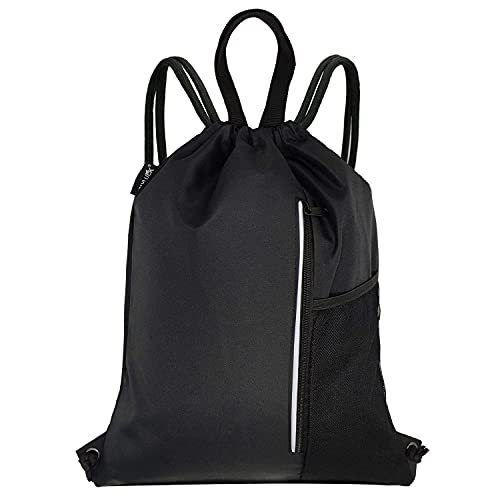 HOLYLUCK Men & Women Outdoor Sport Gym Sack Waterproof Drawstring Backpack Bag (black) - Image 1