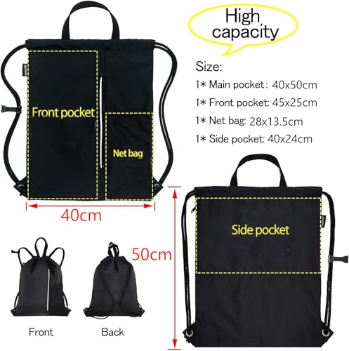 HOLYLUCK Men & Women Outdoor Sport Gym Sack Waterproof Drawstring Backpack Bag (black) - Image 3