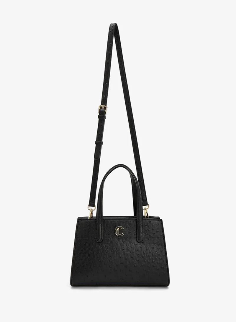 Le Confort BLACK Textured Tote Bag With Detachable Strap for Women | Best Price UAE