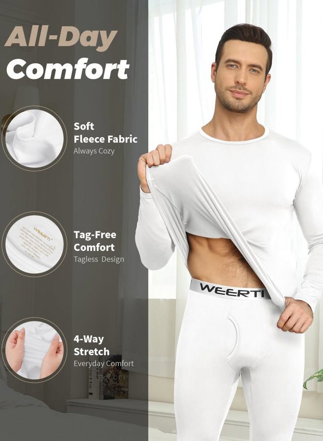 WEERTI Thermal Underwear for Men Long Johns with Fleece Lined, Base Layer Men Cold Weather Top Bottom White - Image 2