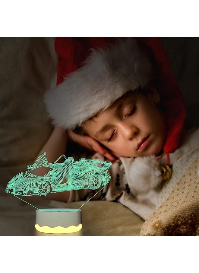 CooPark Car 3D Night Light, LED Racing Illusion Hologram Lamp 16 Color Changing with Remote Control + Timer + Warm White Light + Type-C Port, Best Plug in Birthday Vehicle Gift for Boys Men Kids