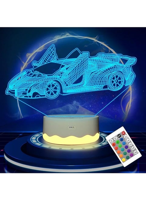 CooPark Car 3D Night Light, LED Racing Illusion Hologram Lamp 16 Color Changing with Remote Control + Timer + Warm White Light + Type-C Port, Best Plug in Birthday Vehicle Gift for Boys Men Kids