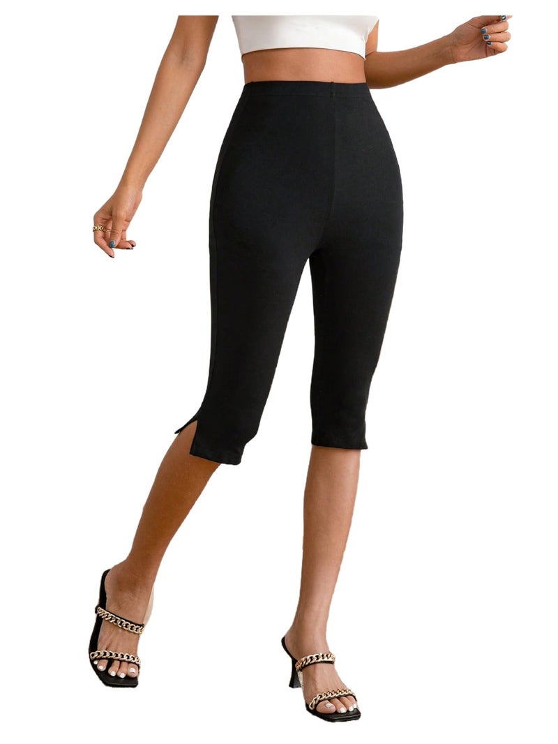 MakeMeChic Women's Capri Pants High Waist Leggings Soft Stretch Business Casual Yoga Dress Pants Black Large - Image 1