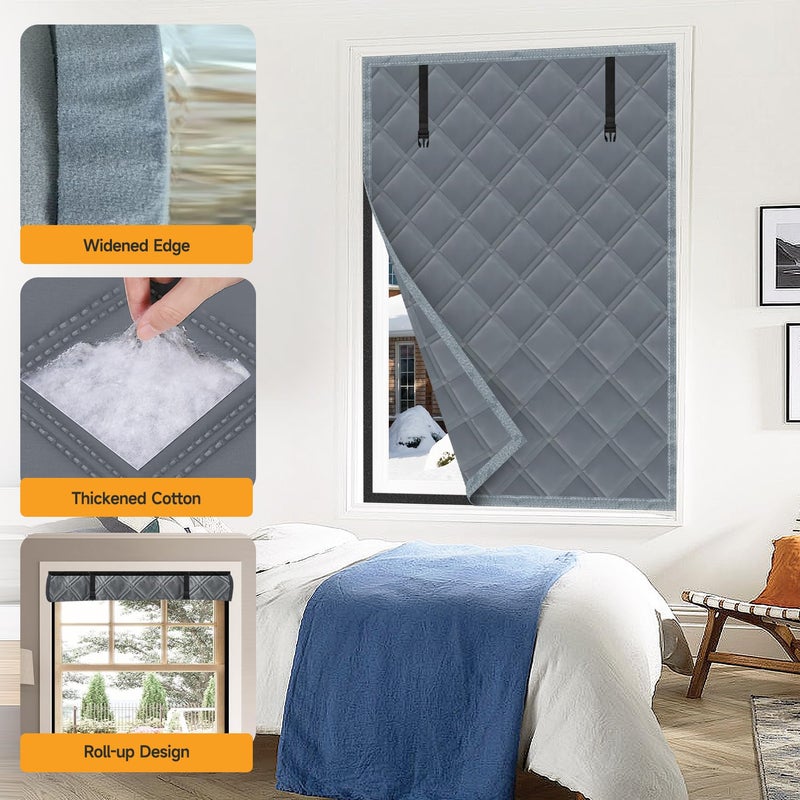 Skloopearg Winter Insulated Window Curtain 63"x63", Oxford Cloth Thermal Insulated Window Cover with Buckles,Heavy Duty Window Insulation Kit Fits Windows up to 62"x62",Grey - Image 4