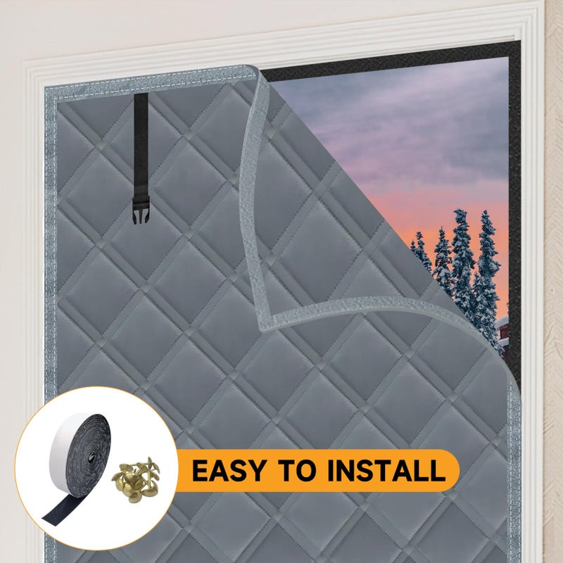 Skloopearg Winter Insulated Window Curtain 63"x63", Oxford Cloth Thermal Insulated Window Cover with Buckles,Heavy Duty Window Insulation Kit Fits Windows up to 62"x62",Grey - Image 3