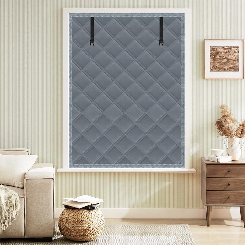 Skloopearg Winter Insulated Window Curtain 63"x63", Oxford Cloth Thermal Insulated Window Cover with Buckles,Heavy Duty Window Insulation Kit Fits Windows up to 62"x62",Grey - Image 1