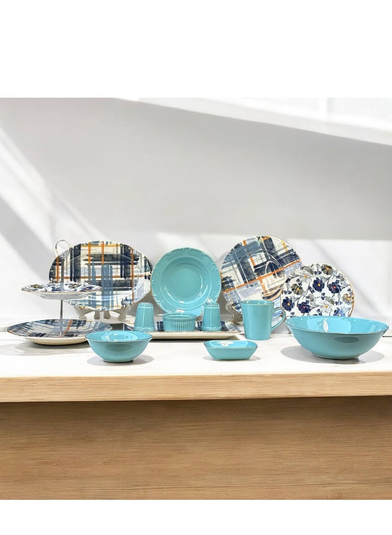 طقم عشاء بورسلين 43 قطعة تركى 6 طبق كبير 6 طبق صغير 6 طبق غويط كبير 6 بوله شوربه كبير 6 مج كافيه كبير 3 سرفيس 3 مقاسات شياله 2 دور طقم تقديم 4 قطع طبق فاكهه 2 ملاحه بوله سلطة كبيرة - Image 1