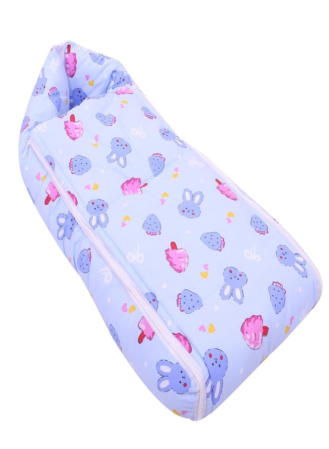 Nonibud Baby Cotton Sleeping Bed Cum Carrying Nest Bag with Storage Bag # Large Size 77 Cms X 40 Cms # 0-9 Months- SkyBlue Star Print (Sky Blue Teddy) - Image 1