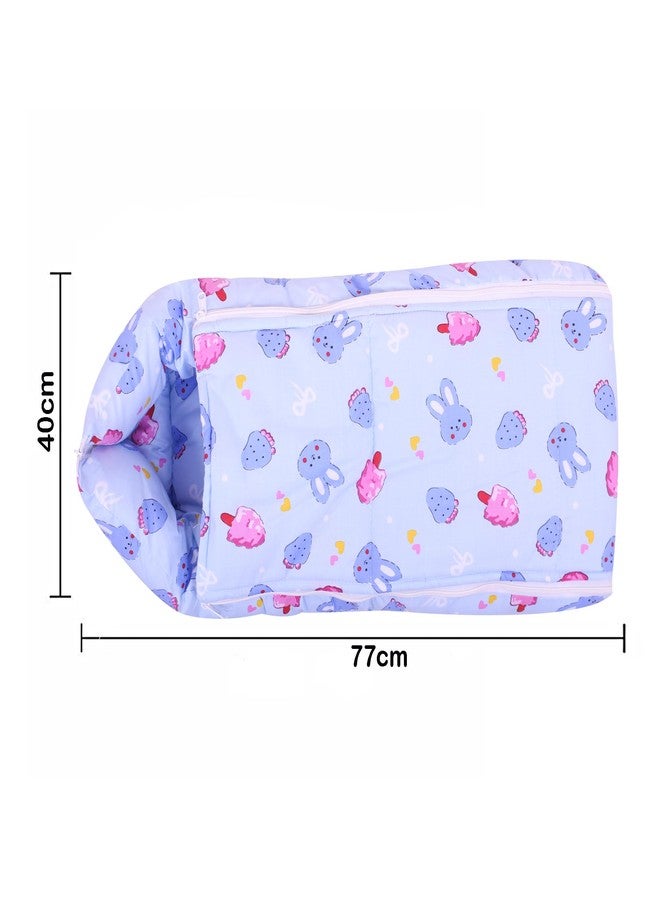 Nonibud Baby Cotton Sleeping Bed Cum Carrying Nest Bag with Storage Bag # Large Size 77 Cms X 40 Cms # 0-9 Months- SkyBlue Star Print (Sky Blue Teddy) - Image 2