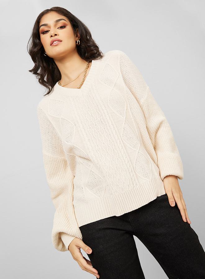 Styli Oversized V Neck Cable Knit Sweater  - Image 2