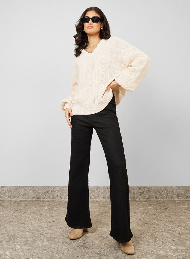Styli Oversized V Neck Cable Knit Sweater  - Image 1