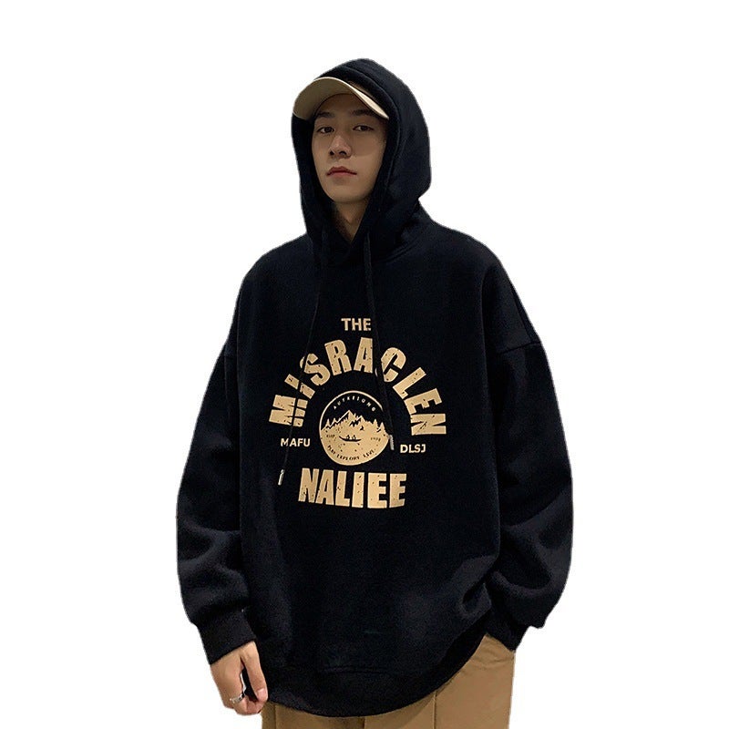 Mens Hoodie Autumn Loose Korean Style Casual Sweatshirt Grey  - Image 2