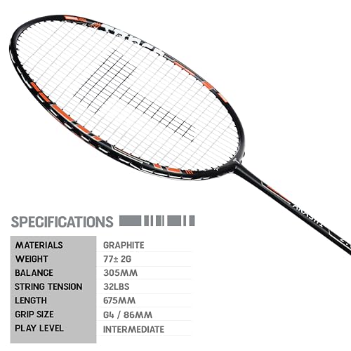 TANSO Arashi 2.0 Full Graphite Ultra Light Weight Carbon Fibre Strung Badminton Racket with Free Full Racquet Cover (77 Grams, 32 Lbs Tension, Strung with Premium Strings) (Orange) - Image 2