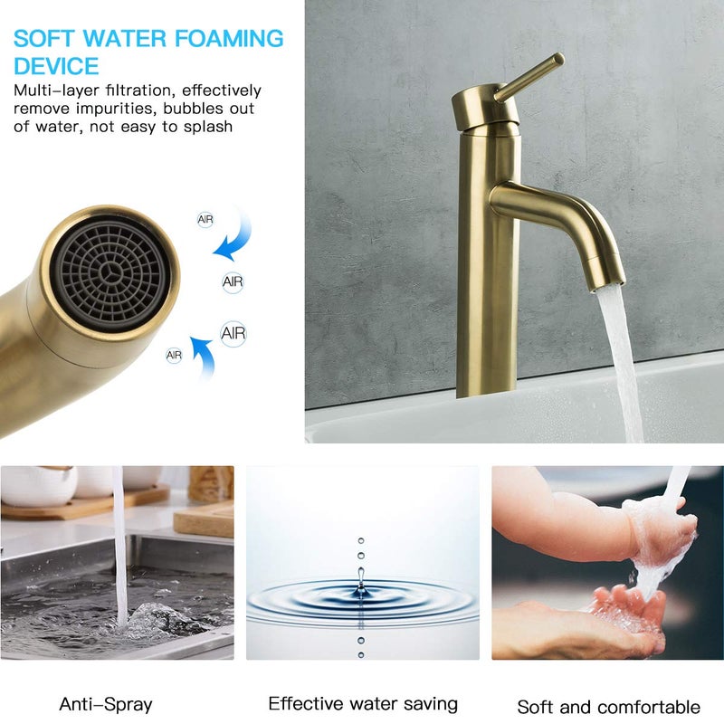GAPPO Mono Basin Mixer Tap Single Lever Tall Counter Bathroom Sink Taps Lead Free, Brushed Gold - Image 2