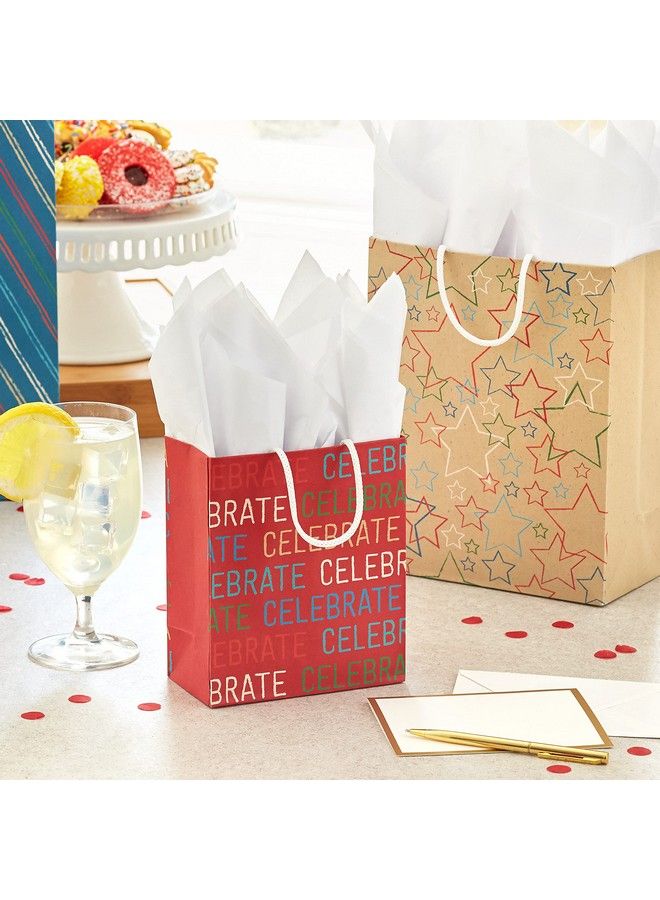 Hallmark Recyclable Gift Bag Assortment (8 Bags: 3 Small 6" 3 Medium 9" 2 Large 13") Celebrate Stars Stripes Red Blue Kraft Brown For Birthdays Graduations Father'S Day - Image 3