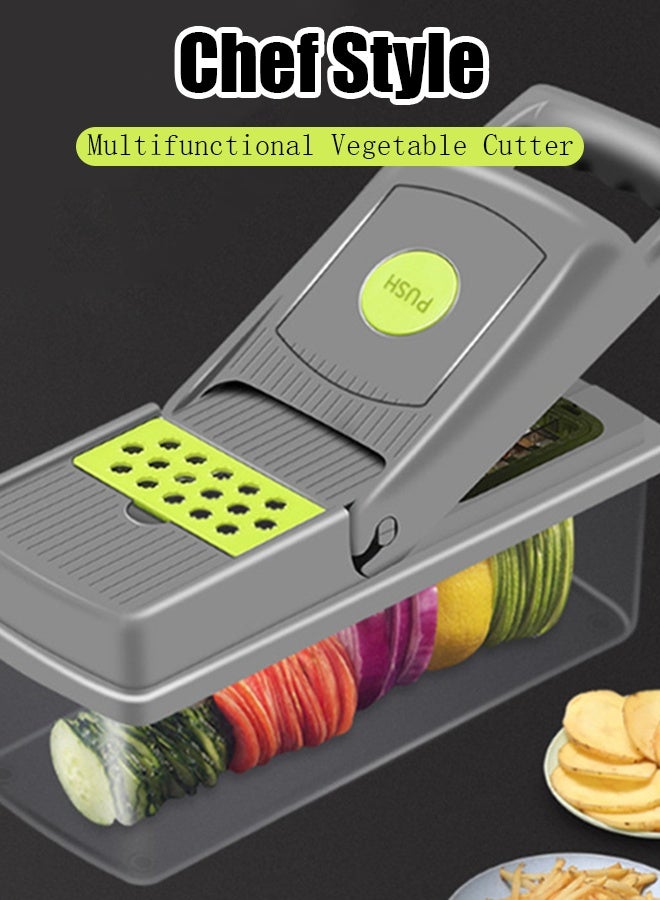 Vegetable Chopper 14-in-1 Multi-functional All-in-One Food Slicer, Dicing Machine, With Drainage Basket, Grater, Comes with Container - Compact Kitchen Small Tool Cooking Utensil Set  - Image 3