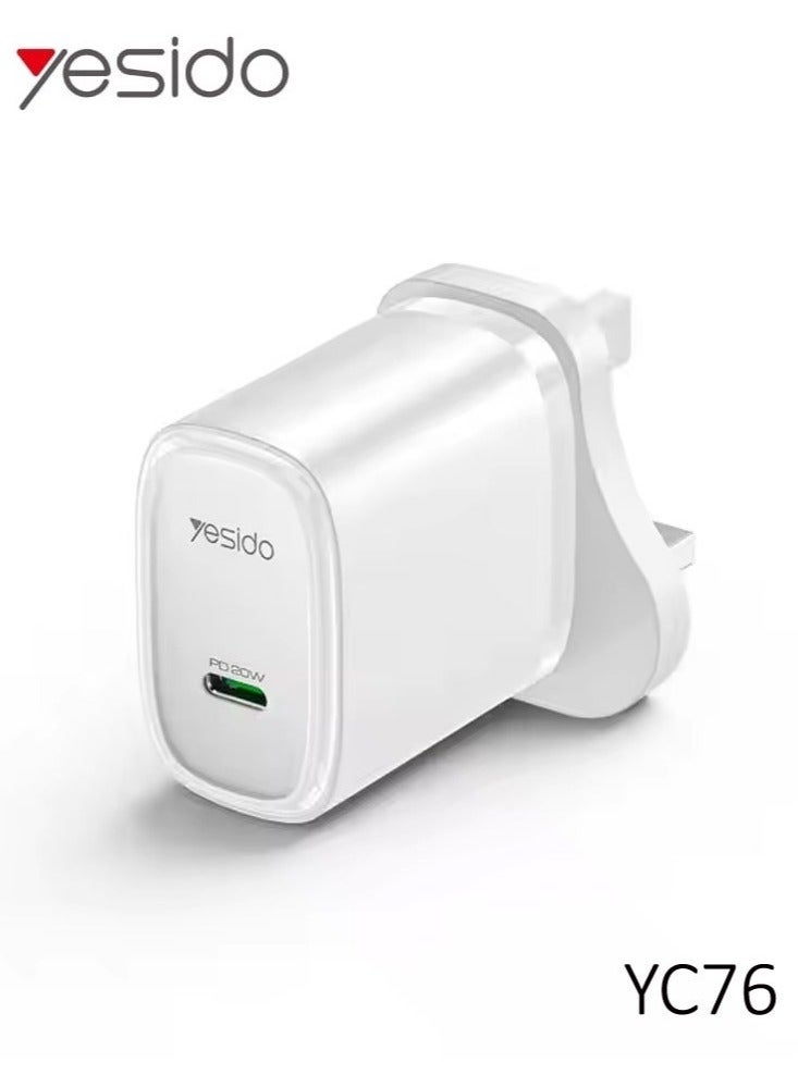 Yesido YC76 PD 20W USB Type-C Single Port Quick Charger – Fast Charging Adapter for iPhone, Samsung, Android Devices, Tablets, and More - Image 2