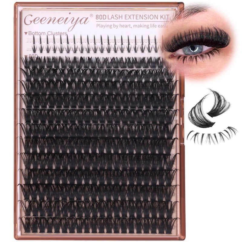 Geeneiya Cluster Eyelash Extensions with Bottom Lash Clusters 10-20mm DIY Lash Extension Wispy Volume Eyelash Clusters and Manga Spike Under Lashes for Beginners - Image 1