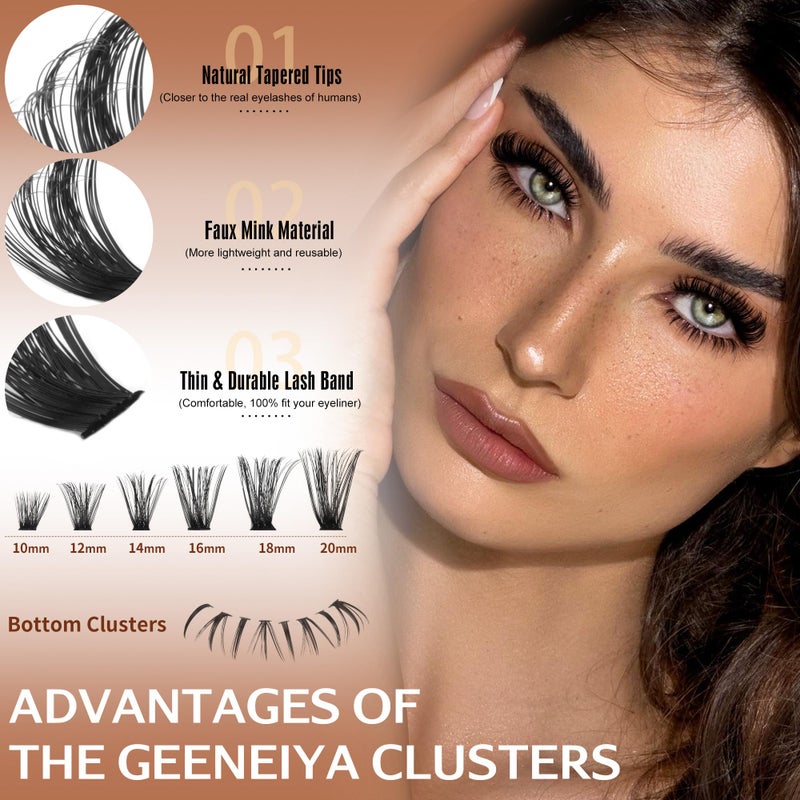 Geeneiya Cluster Eyelash Extensions with Bottom Lash Clusters 10-20mm DIY Lash Extension Wispy Volume Eyelash Clusters and Manga Spike Under Lashes for Beginners - Image 4