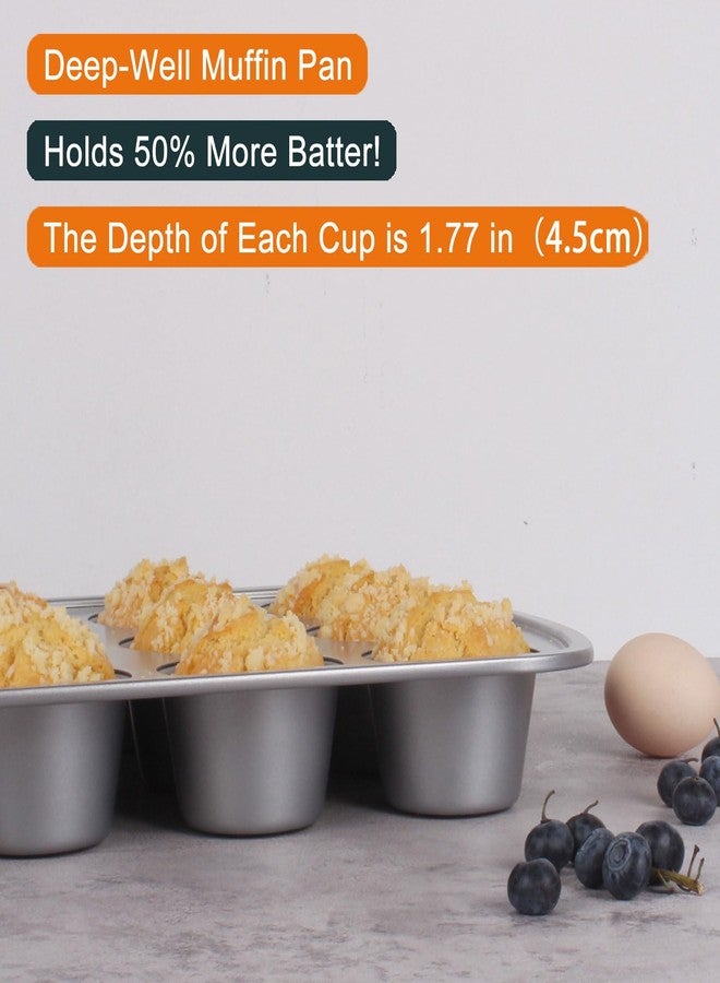 wivplik Deep Well Muffin Pan - 12-Cup 2-Pack, 1.77-Inch Deep Cups (50% More Batter), Heavy Duty Carbon Steel with Nonstick and Non-Toxic Coating, 15.9 x 11.1 Inches - Image 4