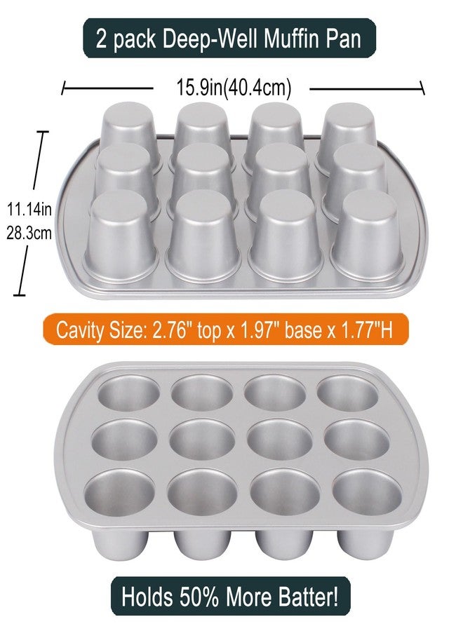 wivplik Deep Well Muffin Pan - 12-Cup 2-Pack, 1.77-Inch Deep Cups (50% More Batter), Heavy Duty Carbon Steel with Nonstick and Non-Toxic Coating, 15.9 x 11.1 Inches - Image 2