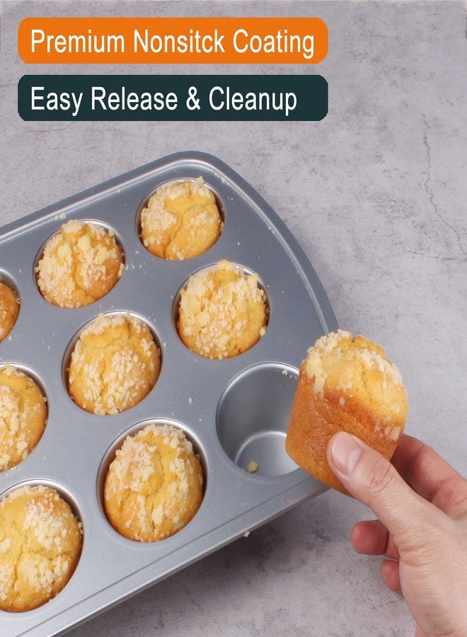 wivplik Deep Well Muffin Pan - 12-Cup 2-Pack, 1.77-Inch Deep Cups (50% More Batter), Heavy Duty Carbon Steel with Nonstick and Non-Toxic Coating, 15.9 x 11.1 Inches - Image 5