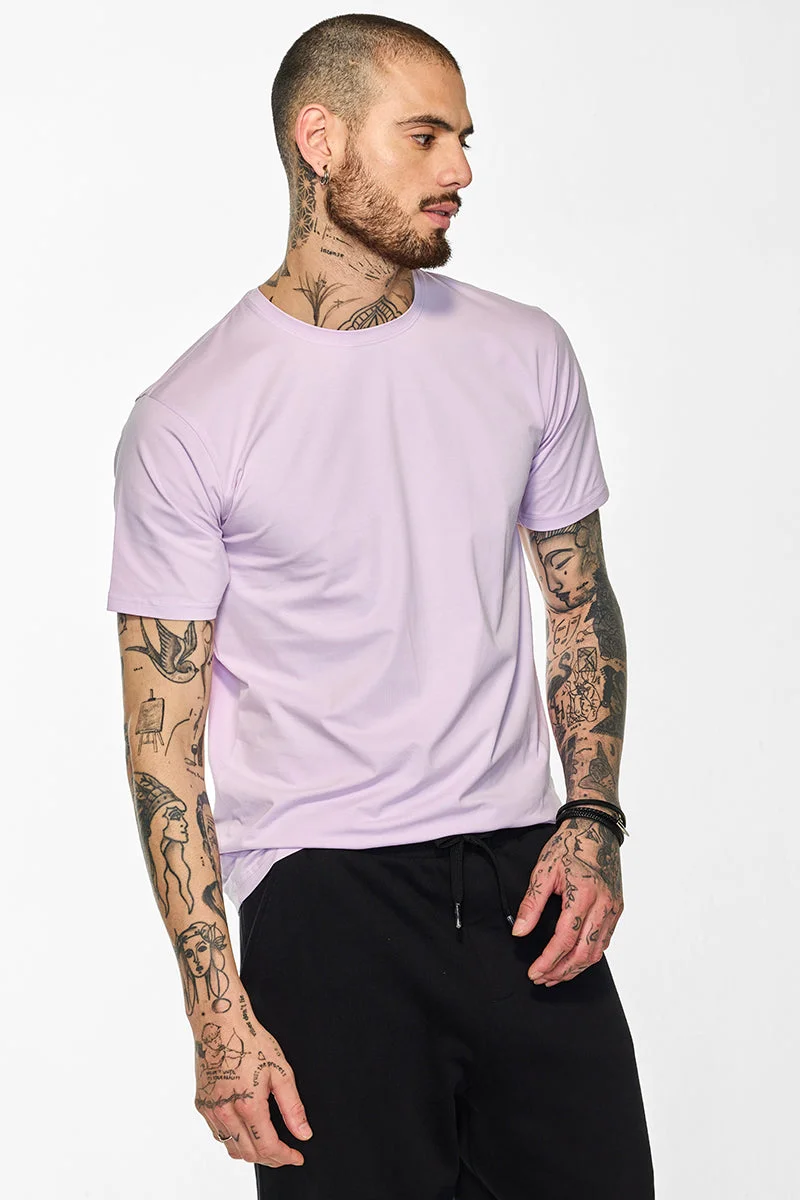 SNITCH  Lilac Solid Half Sleeve Slim Fit Casual T-Shirt for Men | Best Price UAE