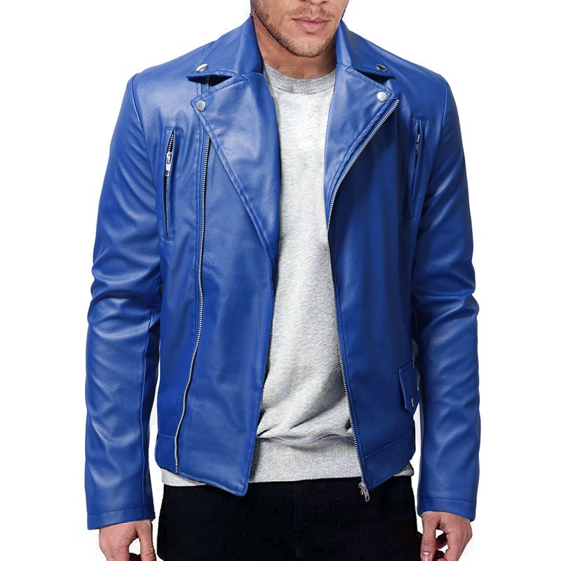 Men's Slim Fit PU Leather Biker Jacket with Lapel Collar - Image 2