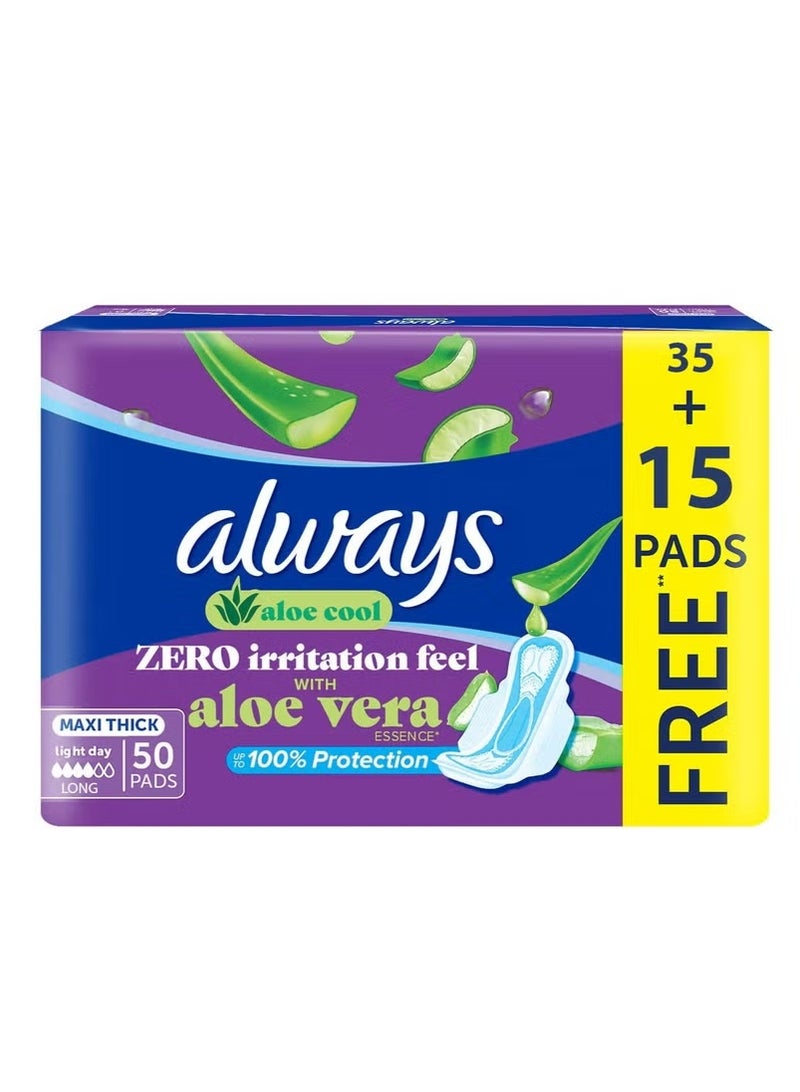 Always Maxi Thick Zio Irritation Relief with Aloe Vera Extract, 50 Cooling Pads Pack - Image 1
