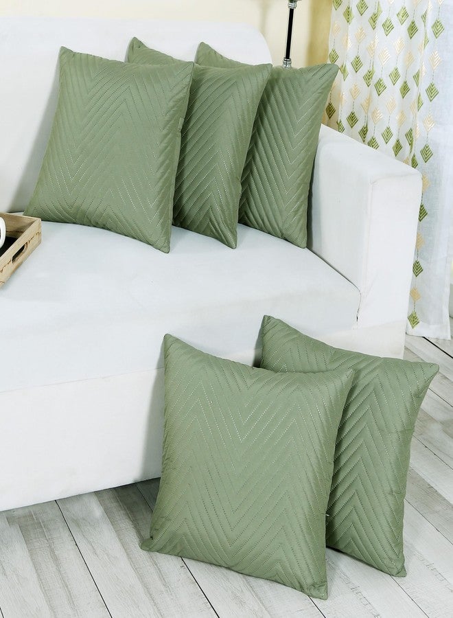 RD TREND UltraSonic Microfiber Cushion Covers, 60 x 60 cm/24 x 24 inches, Set of 5, 250 TC,Back Zipper (Miltry Green) - Image 1
