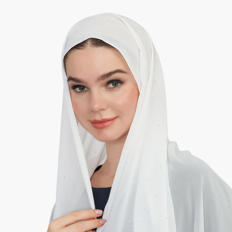 LIFESTYLE Stone Embellished White Hijab for Women - Image 1