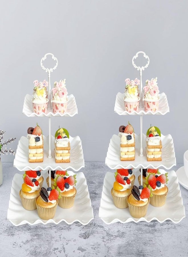RAUVOLFIA 3-Tier Cupcake Stand with Metal Struts Dessert Table Tower Display Rack Serving Tray for Wedding Birthday Bridal Shower Autumn Tea Party (White Square - 2 Pack) - Image 5