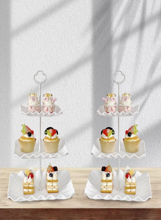 RAUVOLFIA 3-Tier Cupcake Stand with Metal Struts Dessert Table Tower Display Rack Serving Tray for Wedding Birthday Bridal Shower Autumn Tea Party (White Square - 2 Pack) - Image 2