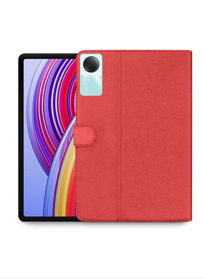 OMAKER حافظة فليب ذكية جلدية عالية الجودة تغطي بالكامل مع قاعدة مغناطيسية لجهاز Xiaomi Redmi Pad SE 11 بوصة 2023 - أحمر - Image 1