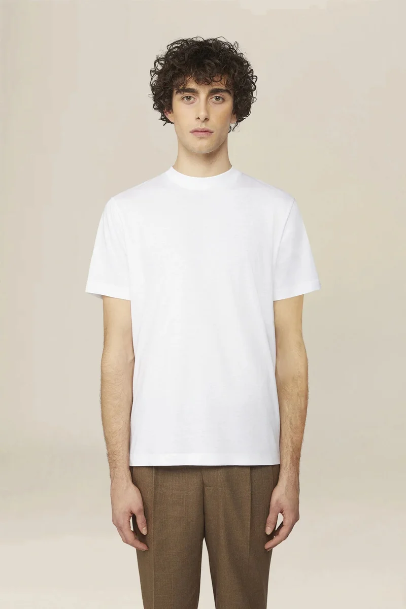 Men's T-shirt in 100% cotton jersey with slightly high neck - White