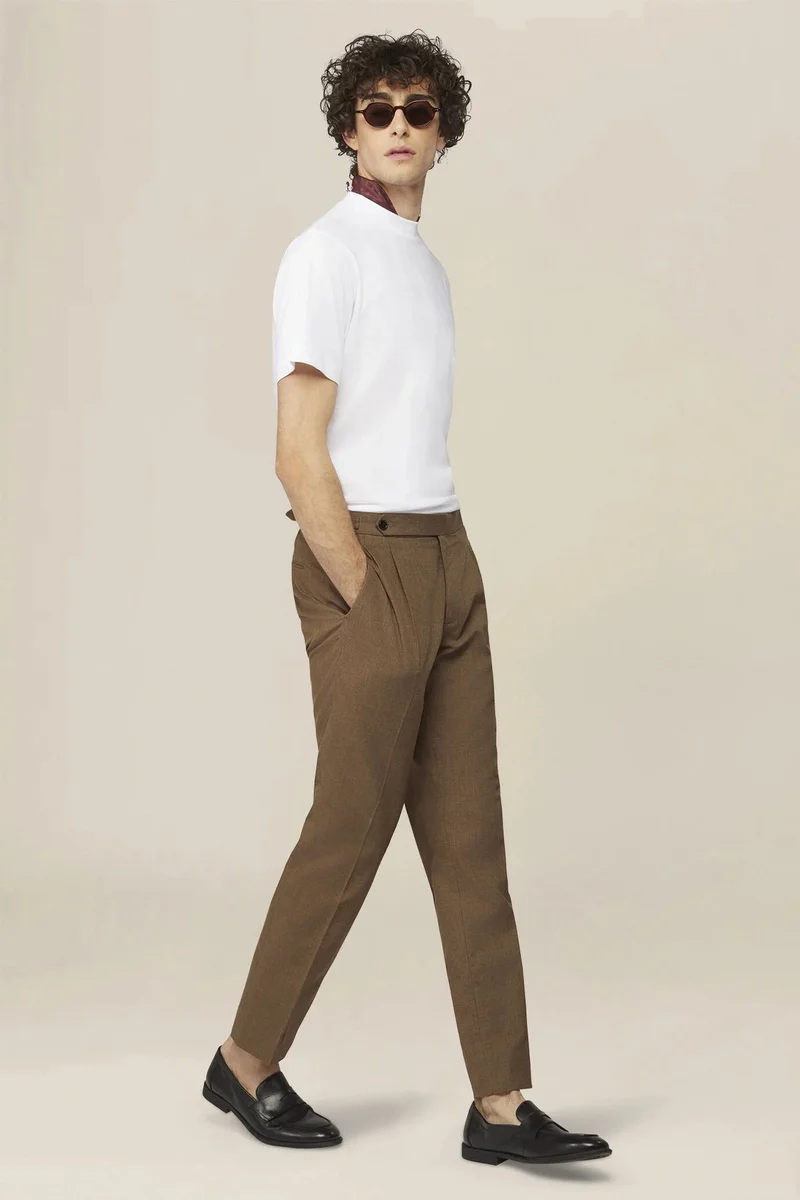 دوبل غانغر Men's T-shirt in 100% cotton jersey with slightly high neck - White