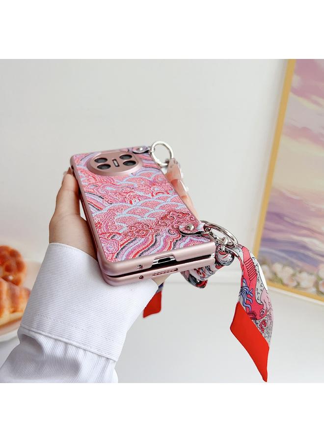 زبون جراب لهاتف Huawei Mate X3 / X5، جراب هاتف بتغطية كاملة مطرز بنقشة غيوم مواتية مع وشاح / سوار - Image 4